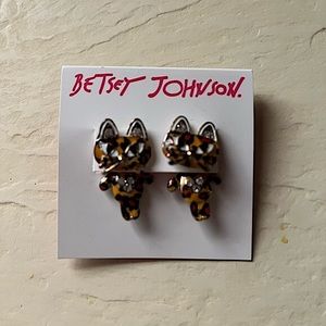 Betsey Johnson Calico Cat Moveable (2) Way/Piece Stud Earrings